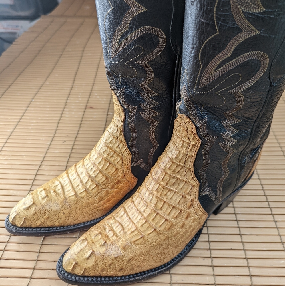 Lucchese 2000 women's bone/black alligator/leather western boots